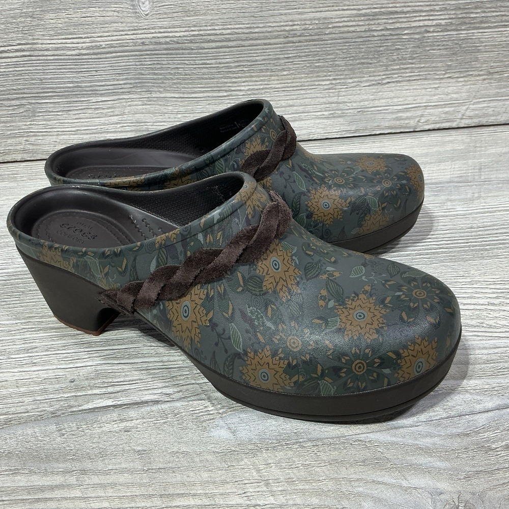 CROCS Womens Sarah Crosslite Floral Dual Comfort Heel Clogs Mules 203764 Size 8